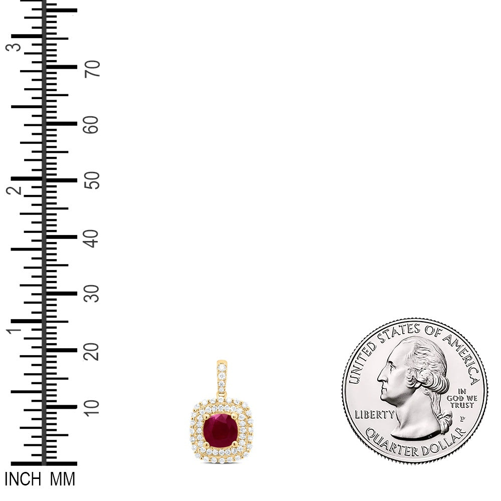 1.68 Ctw Natural Diamond Red Diamond Round Edge Pendant in 14k Yellow Gold