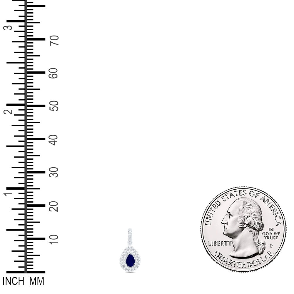 0.78 Ctw Natural Diamond Teardrop Blue Pendant in 14k White Gold