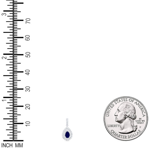 0.78 Ctw Natural Diamond Teardrop Blue Pendant in 14k White Gold