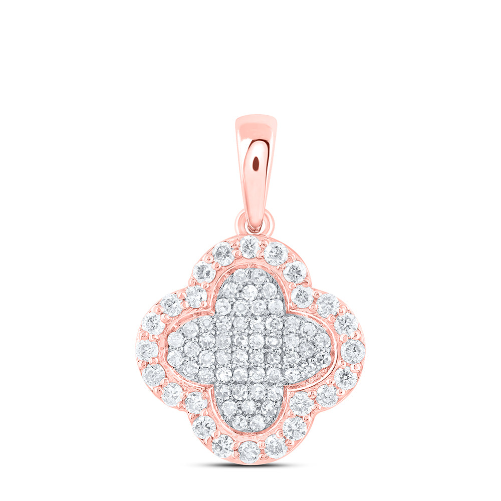 0.27 Ctw Natural Diamond Clover Cluster Gift Pendant in 10k Rose Gold