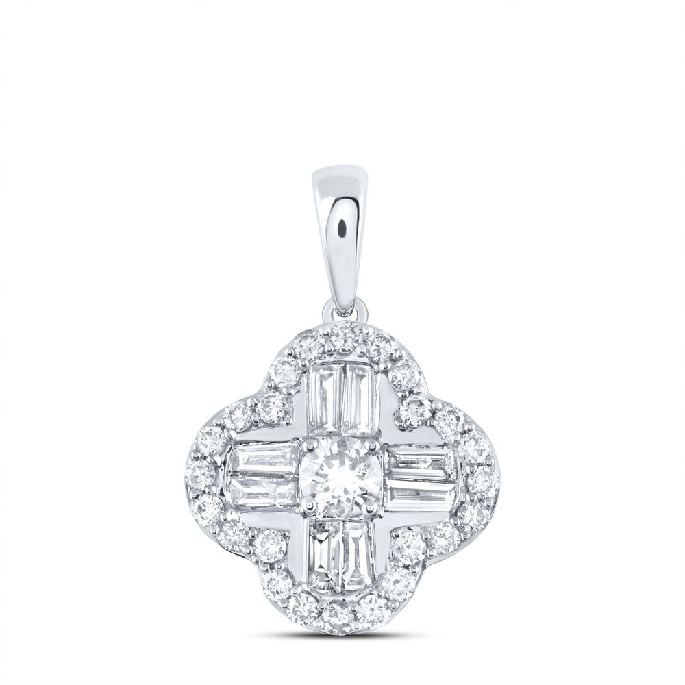 0.51 Ctw Natural Diamond Clover Flower Gift Pendant in 10k White Gold