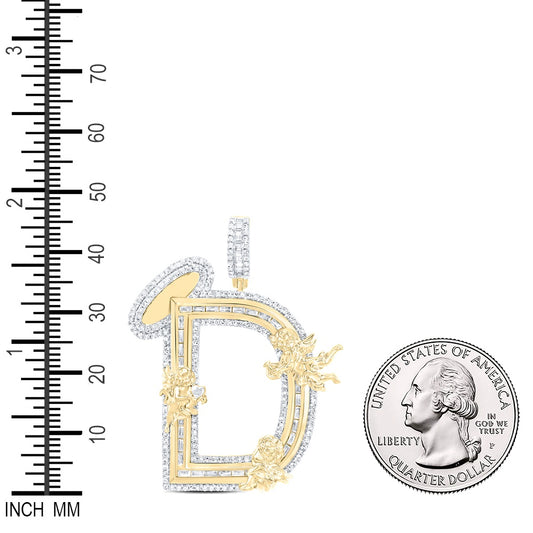 1.28 Ctw Natural Diamond Angel Initial Letter Alphabet D Pendant in 10k Yellow Gold