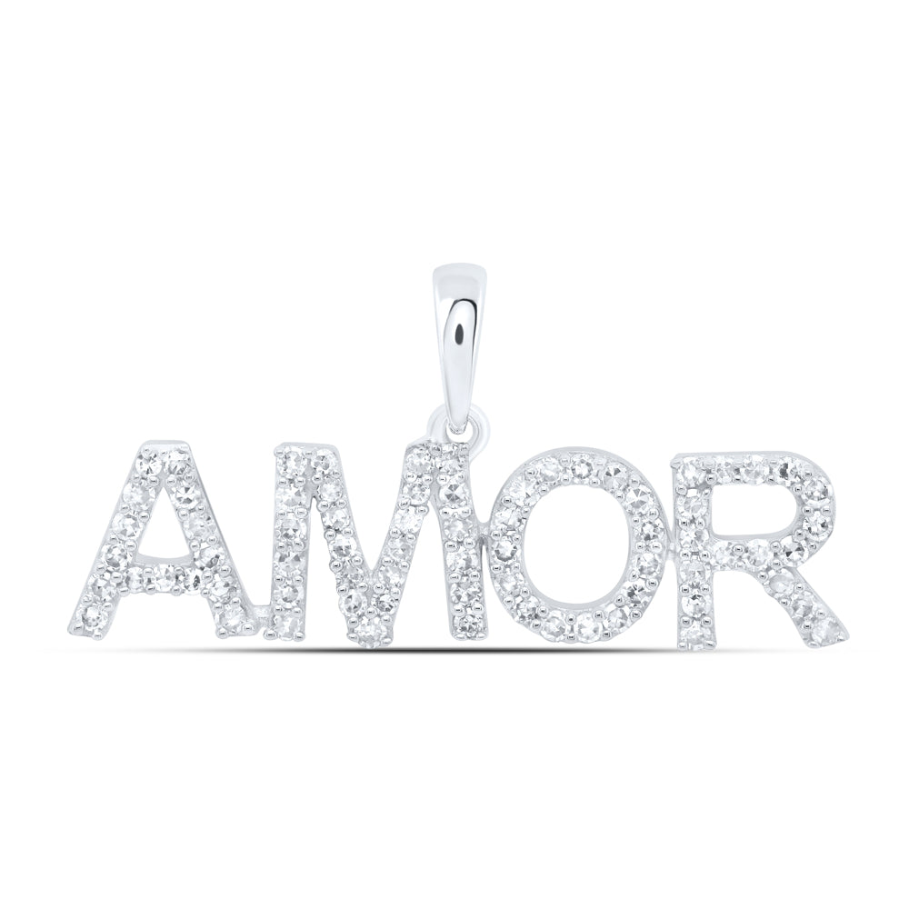 0.27 Ctw Natural Diamond AMOR NamePendant in 10k White Gold