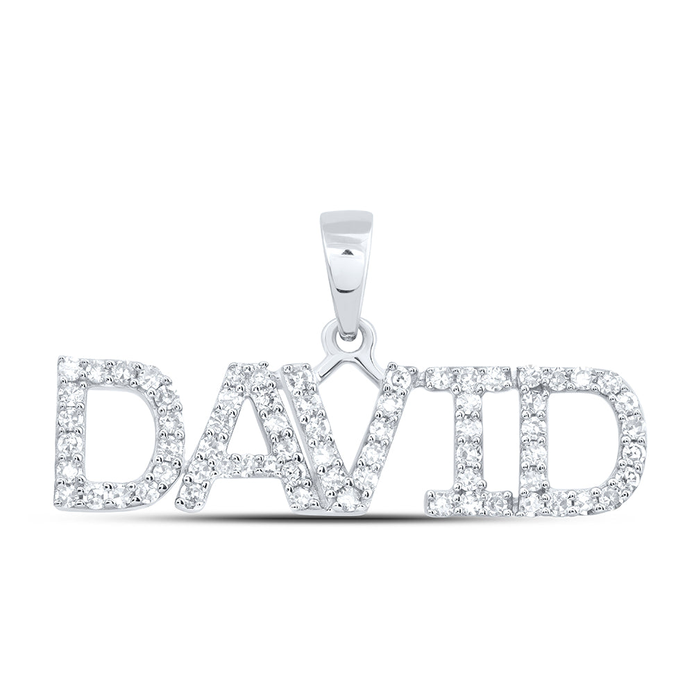 0.27 Ctw Natural Diamond DAVID Name Pendant in 10k White Gold