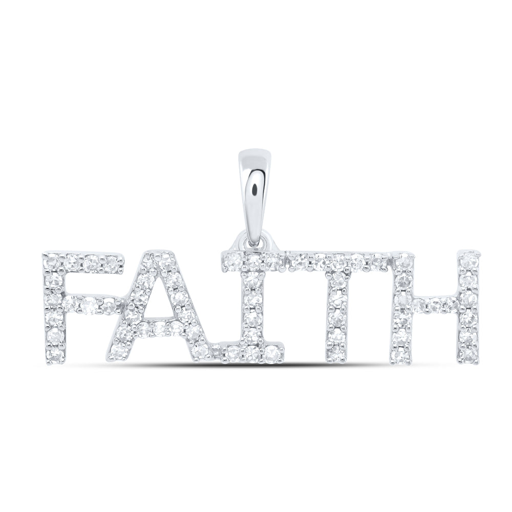 0.24 Ctw Natural Diamond FAITH Name Pendant in 10k White Gold
