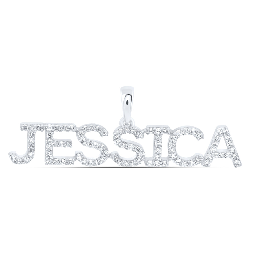 0.35 Ctw Natural Diamond JESSICA Name Pendant in 10k White Gold