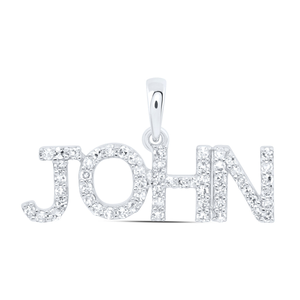 0.22 Ctw Natural Diamond JOHN Name Pendant in 10k White Gold
