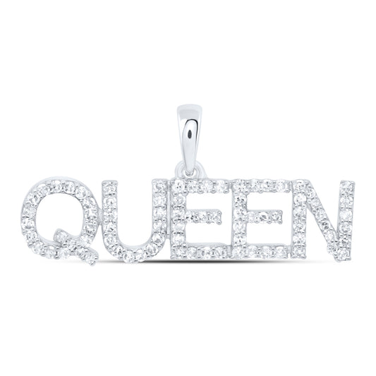0.3 Ctw Natural Diamond QUEEN Name Pendant in 10k White Gold