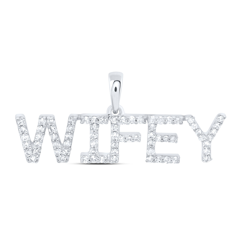 0.26 Ctw Natural Diamond WIFEY Name Pendant in 10k White Gold