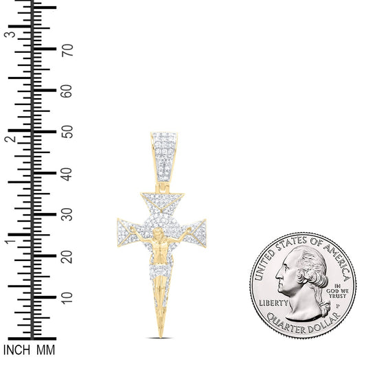 1.03 Ctw Natural Diamond Cross Crucifix Jesus Nail Pendant in 10k Yellow Gold