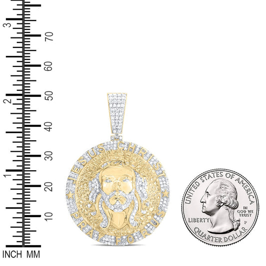 1.26 Ctw Natural Diamond Jesus Face Head Medallion Pendant in 10k Yellow Gold