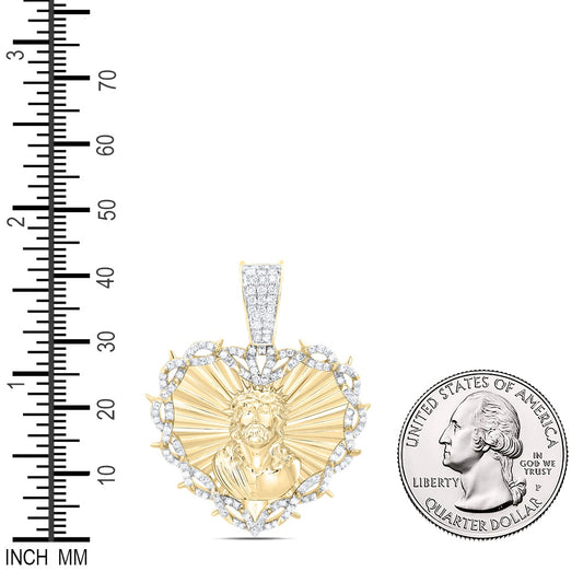 0.8 Ctw Natural Diamond Heart Jesus Face Head Pendant in 10k Yellow Gold