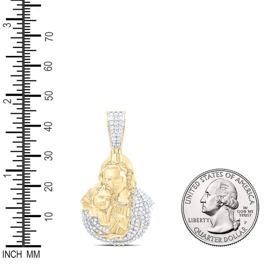 1.08 Ctw Natural Diamond Mother Mary With Baby Jesus Pendant in 10k Yellow Gold