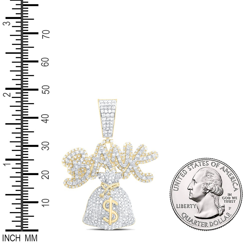 1.61 Ctw Natural Diamond Bank Money Bag Dollar Sign Pendant in 10k Yellow Gold