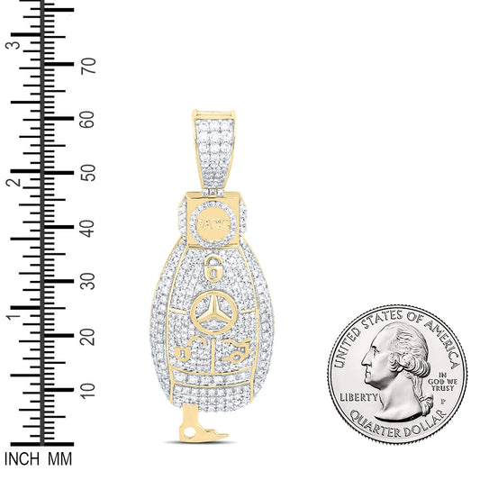 1.88 Ctw Natural Diamond Auto Car Key Pendant in 10k Yellow Gold