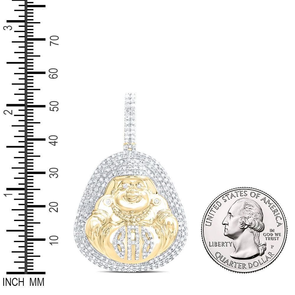1.51 Ctw Natural Diamond Laughing Buddha Pendant in 10k Yellow Gold