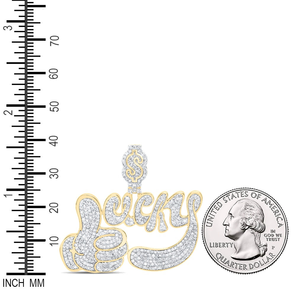 1.82 Ctw Natural Diamond Thumbs Up Lucky Dollar Sign Pendant in 10k Yellow Gold