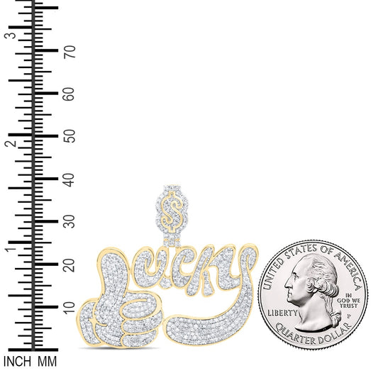 1.82 Ctw Natural Diamond Thumbs Up Lucky Dollar Sign Pendant in 10k Yellow Gold