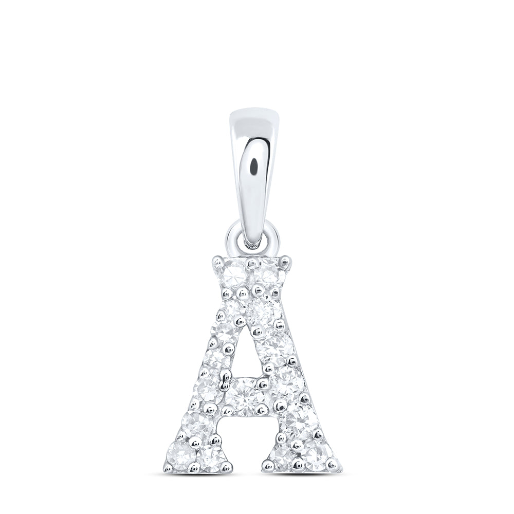 0.11 Ctw Natural Diamond Tiny Block Initial Letter A Pendant in 10k White Gold