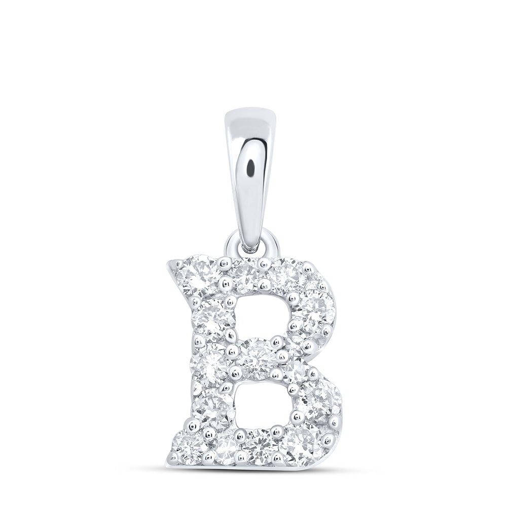 0.21 Ctw Natural Diamond Tiny Block Initial Letter B Pendant in 10k White Gold
