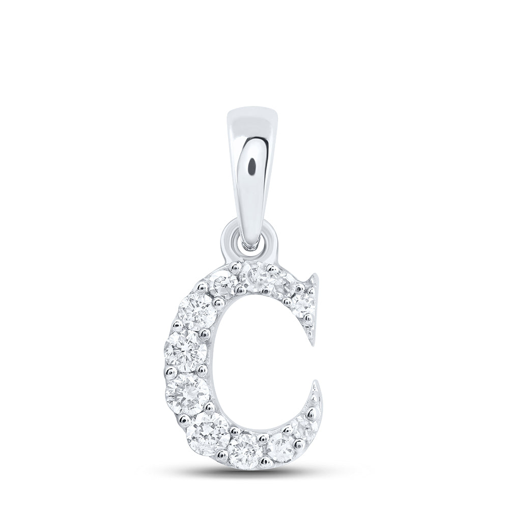 0.11 Ctw Natural Diamond Tiny Block Initial Letter C Pendant in 10k White Gold