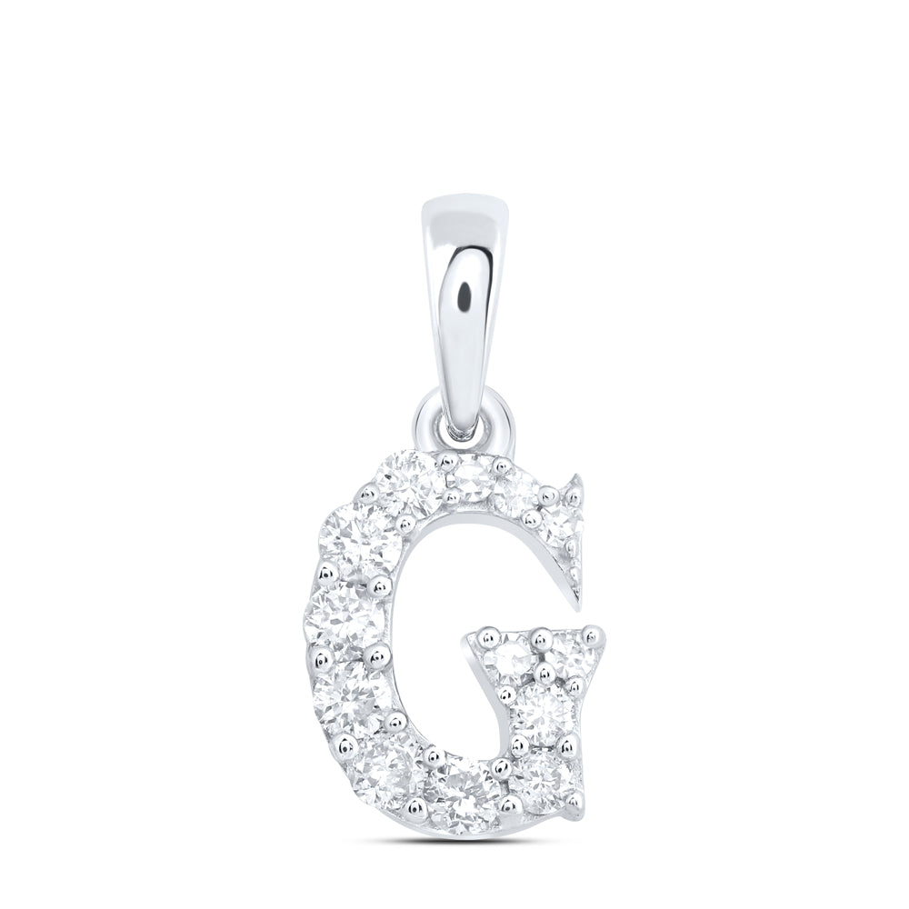 0.15 Ctw Natural Diamond Tiny Block Initial Letter G Pendant in 10k White Gold