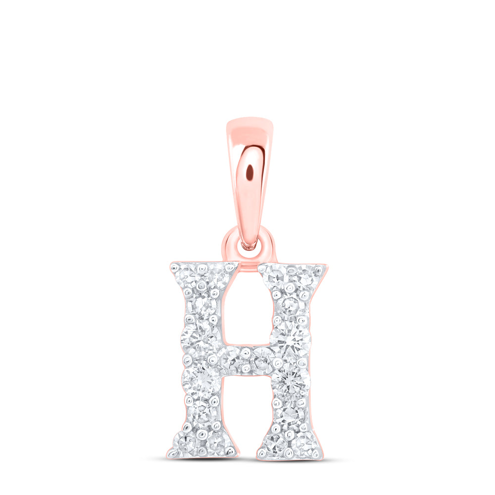 0.15 Ctw Natural Diamond Tiny Block Initial Letter H Pendant in 10k Rose Gold