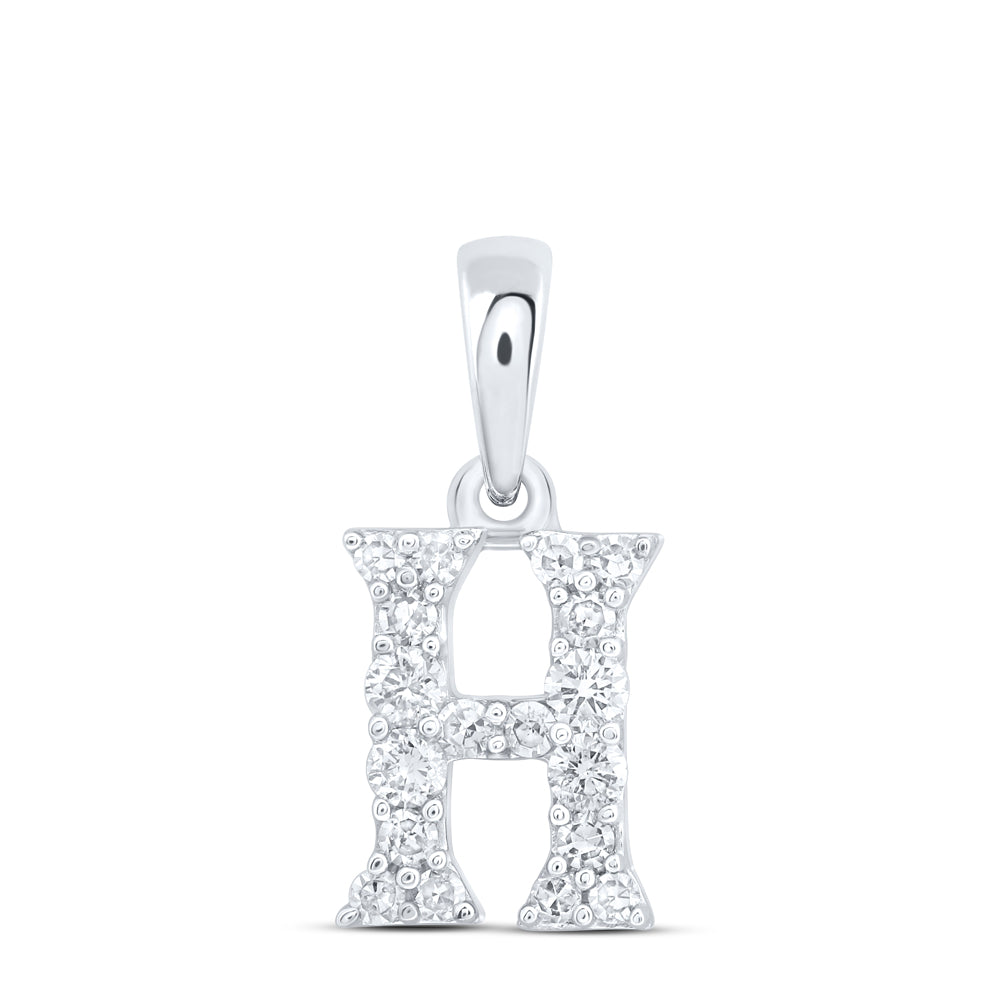 0.15 Ctw Natural Diamond Tiny Block Initial Letter H Pendant in 10k White Gold