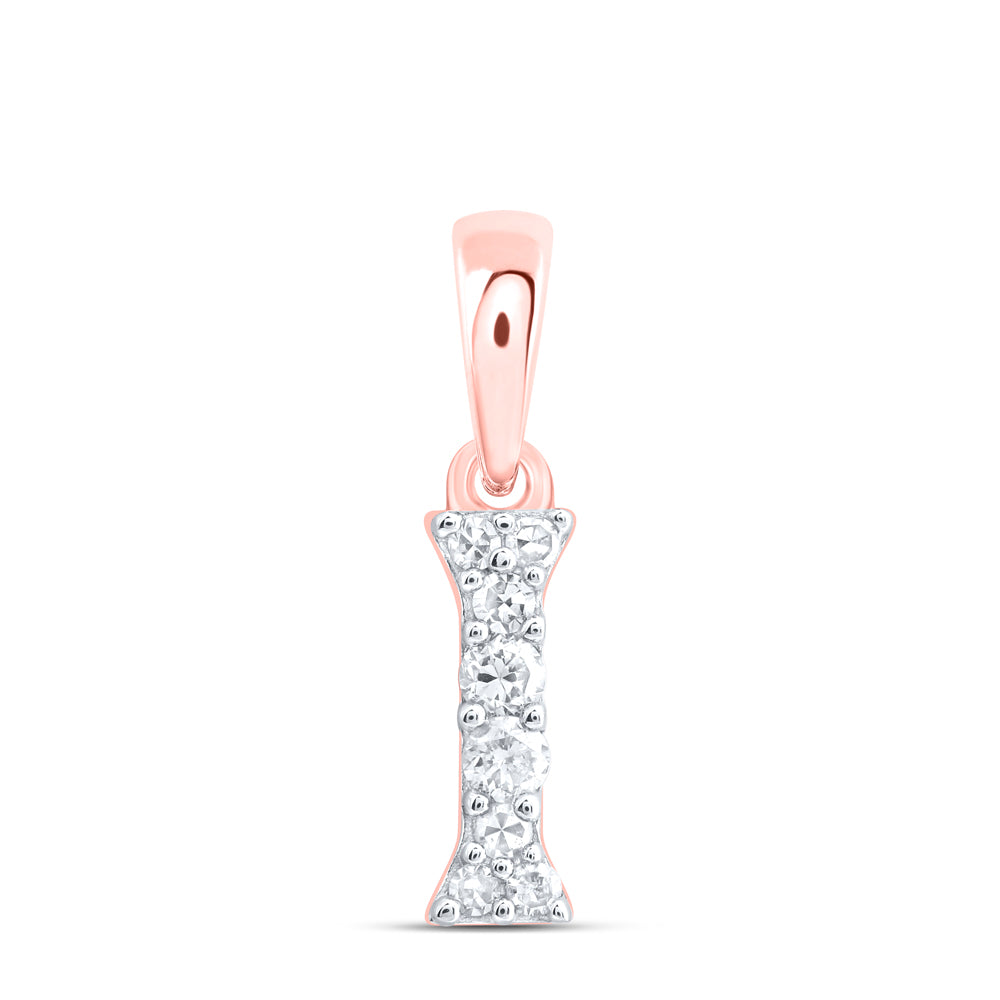 0.07 Ctw Natural Diamond Tiny Block Initial Letter I Pendant in 10k Rose Gold