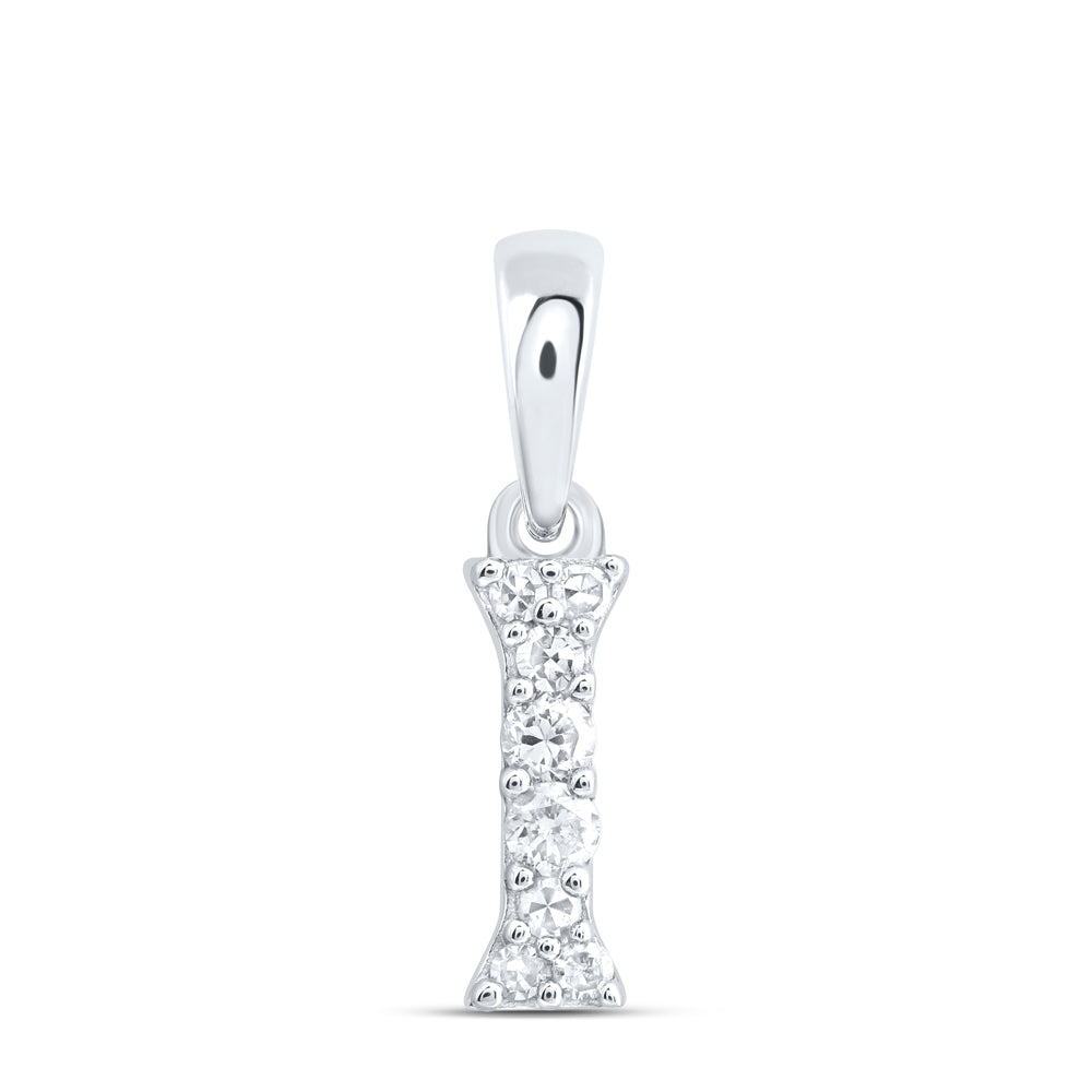 0.07 Ctw Natural Diamond Tiny Block Initial Letter I Pendant in 10k White Gold
