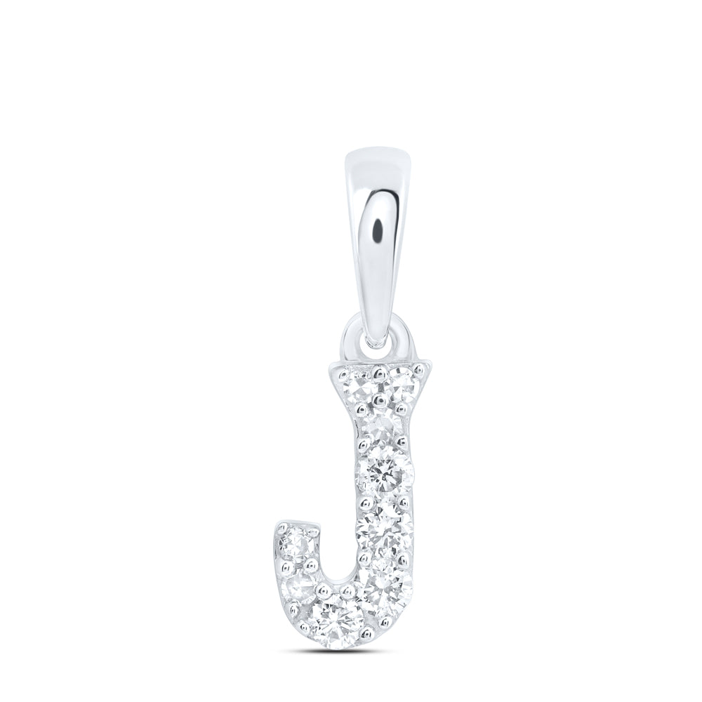 0.1 Ctw Natural Diamond Tiny Block Initial Letter J Pendant in 10k White Gold