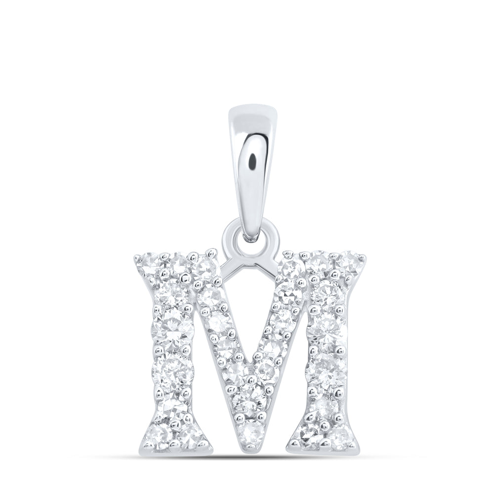 0.21 Ctw Natural Diamond Tiny Block Initial Letter M Pendant in 10k White Gold