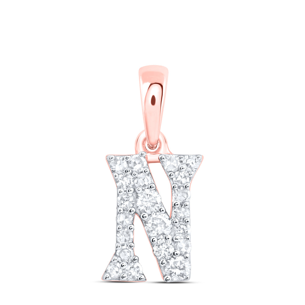 0.15 Ctw Natural Diamond Tiny Block Initial Letter M Pendant in 10k Rose Gold