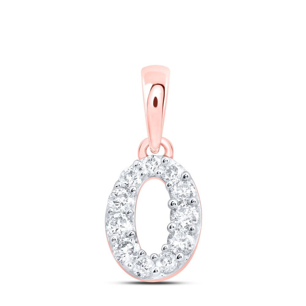 0.16 Ctw Natural Diamond Tiny Block Initial Letter O Pendant in 10k Rose Gold