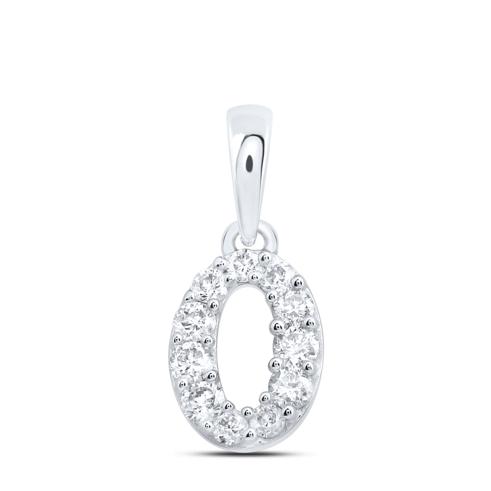 0.16 Ctw Natural Diamond Tiny Block Initial Letter O Pendant in 10k White Gold