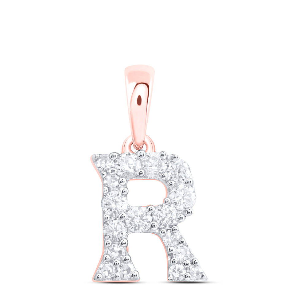 0.18 Ctw Natural Diamond Tiny Block Initial Letter R Pendant in 10k Rose Gold