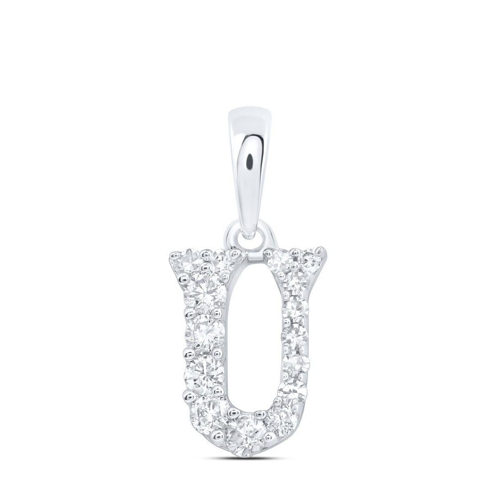 0.14 Ctw Natural Diamond Tiny Block Initial Letter U Pendant in 10k White Gold