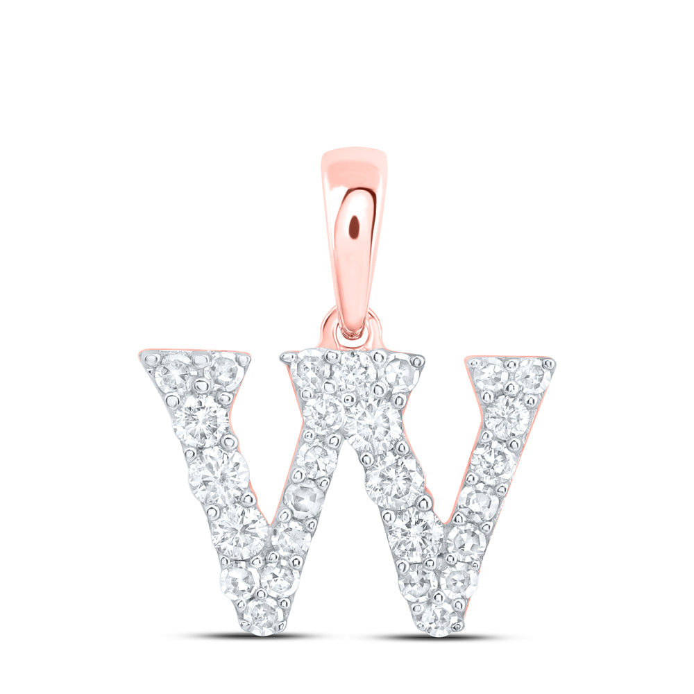 0.23 Ctw Natural Diamond Tiny Block Initial Letter W Pendant in 10k Rose Gold