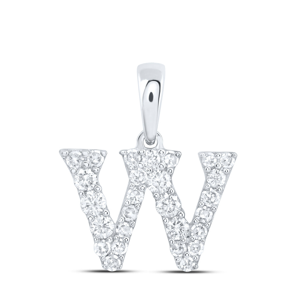 0.24 Ctw Natural Diamond Tiny Block Initial Letter W Pendant in 10k White Gold