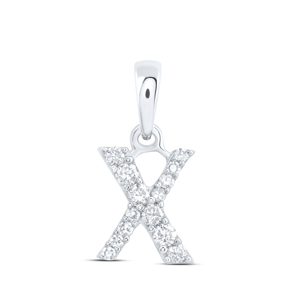 0.13 Ctw Natural Diamond Tiny Block Initial Letter X Pendant in 10k White Gold