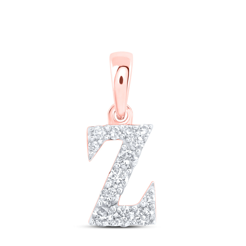 0.14 Ctw Natural Diamond Tiny Block Initial Letter Z Pendant in 10k Rose Gold