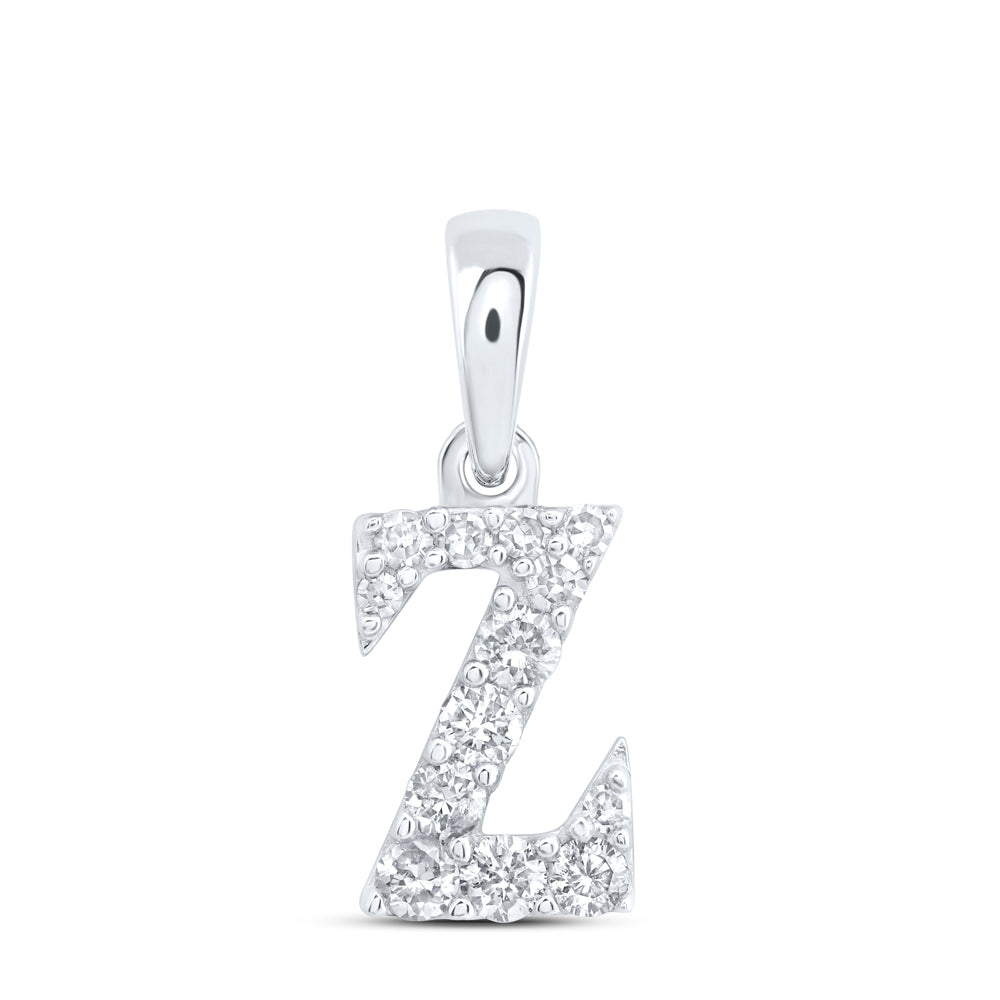 0.14 Ctw Natural Diamond Tiny Block Initial Letter Z Pendant in 10k White Gold