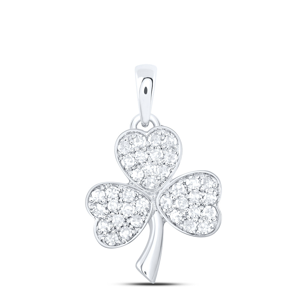 0.19 Ctw Natural Diamond Heart Flower Gift Pendant in 10k White Gold
