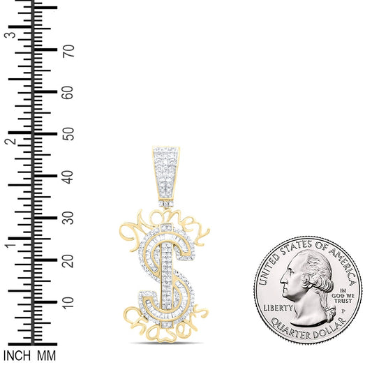 0.79 Ctw Natural Diamond Dollar Sign Money Chasers Pendant in 10k Yellow Gold