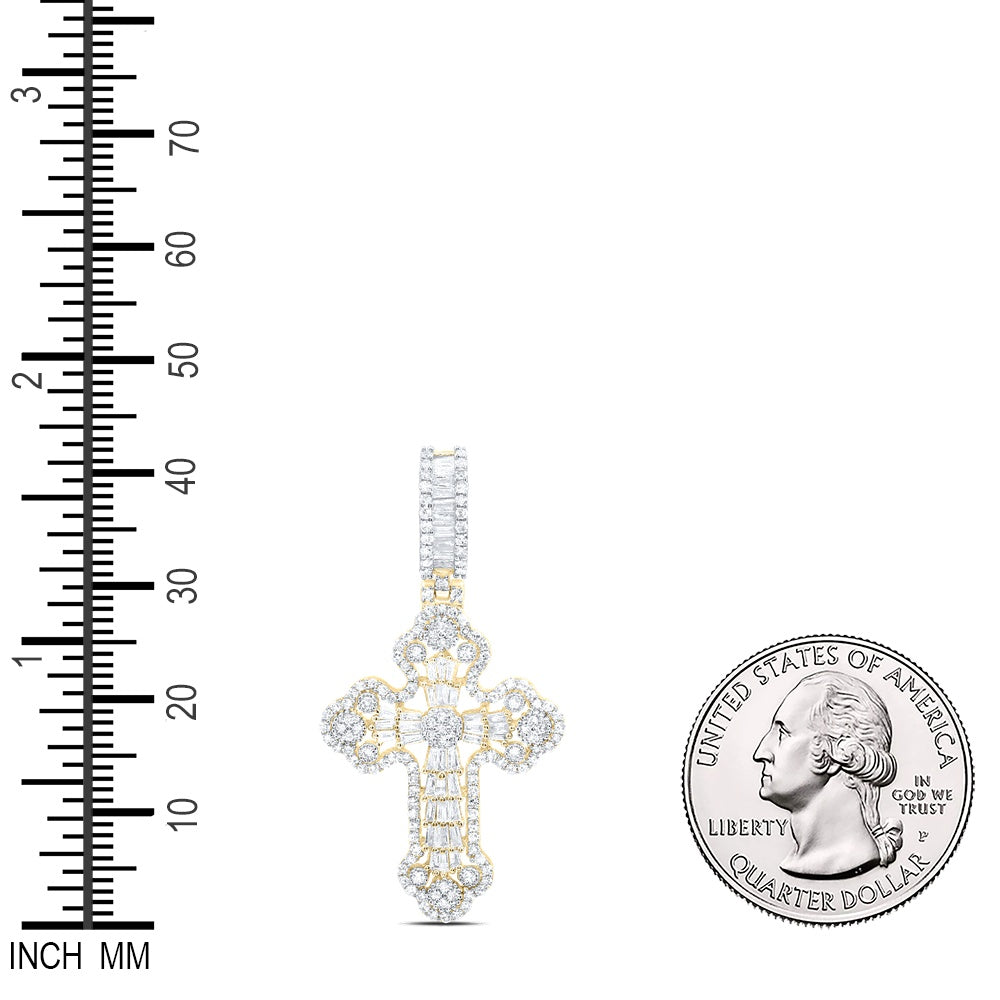 1.01 Ctw Natural Diamond Cross Religious Charm Pendant in 10k Yellow Gold