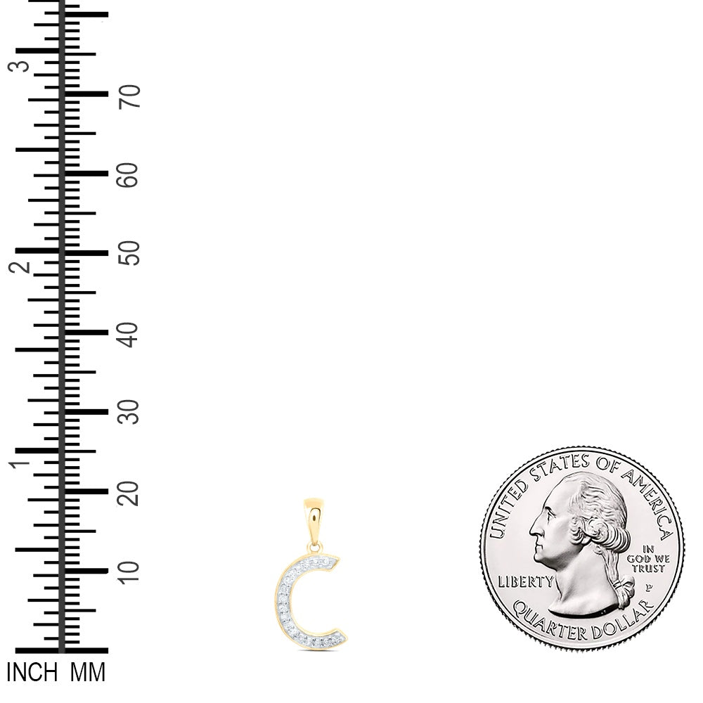 0.07 Ctw Natural Diamond Simple Initial Letter C Pendant in 10k Yellow Gold