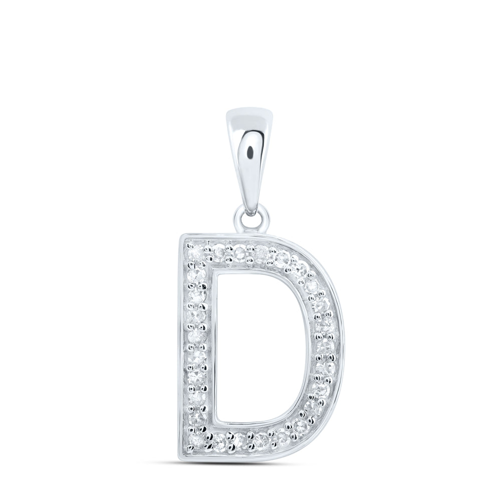 0.11 Ctw Natural Diamond Simple Initial Letter D Pendant in 10k White Gold
