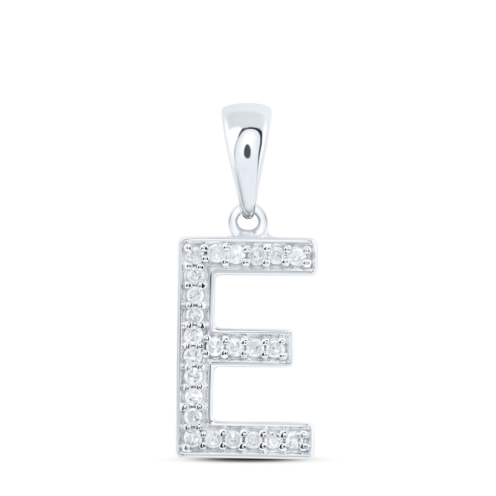 0.1 Ctw Natural Diamond Simple Initial Letter E Pendant in 10k White Gold