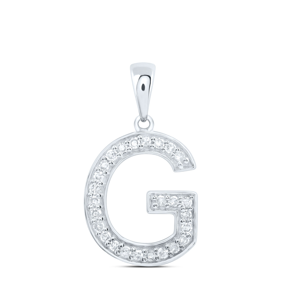 0.11 Ctw Natural Diamond Simple Initial Letter G Pendant in 10k White Gold