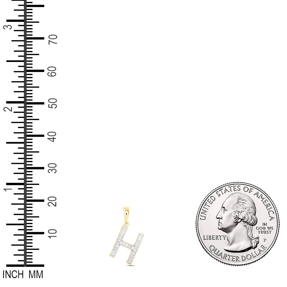 0.11 Ctw Natural Diamond Simple Initial Letter H Pendant in 10k Yellow Gold